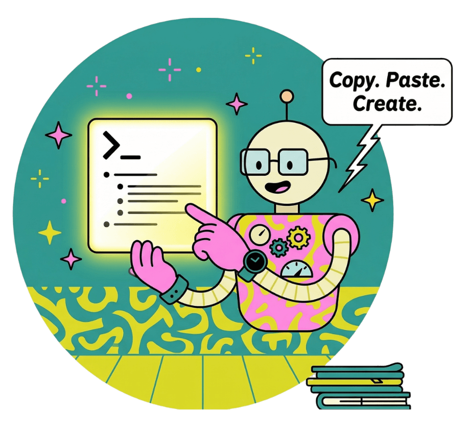AI robot saying Copy. Paste. Create.